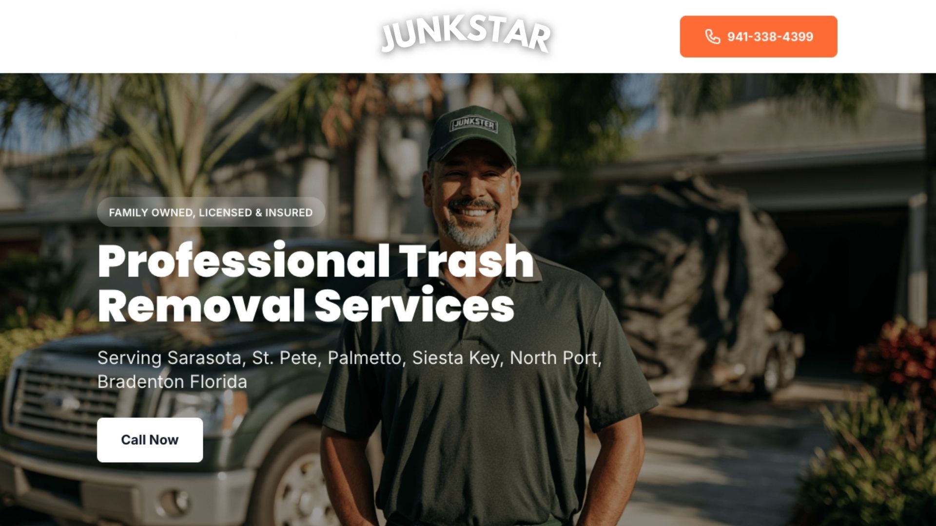 Example junk removal website showing a professional trash removal company